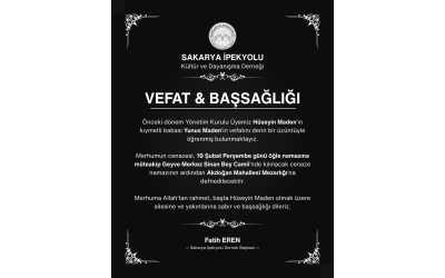 Önceki dönem Yönetim Kurulu Üyemiz Hüseyin Maden’in kıymetli babası Yunus Maden’in vefatını derin bir üzüntüyle öğrenmiş bulunmaktayız.