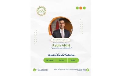 Şubat ayı Yönetim Kurulu Toplantımız, Yüksek İstişare Kurulu üyelerimiz ve Pamukova Belediye Başkanımız Sayın Fatih AKIN’ın katkılarıyla gerçekleştirilecektir. 